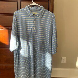Donald Ross Blue and Yellow Striped Golf Shirt